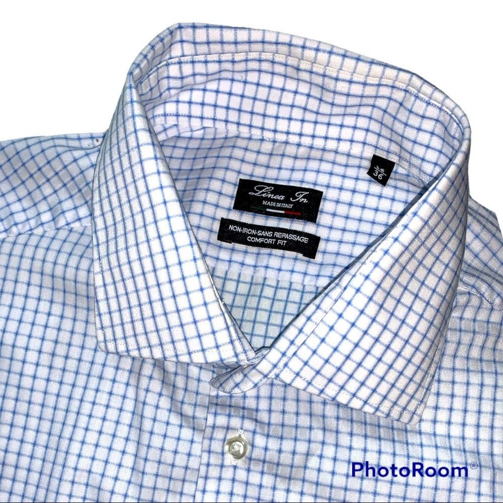 Mens Non Iron Comfort Fit Dress Shirt in Baby Blue Check Pattern - Picture 6 of 9